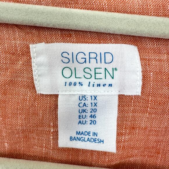 Singrid Olsen Womens Button Shirt Top Size 1X 100% Linen Beachy Summer Peach - Picture 2 of 6